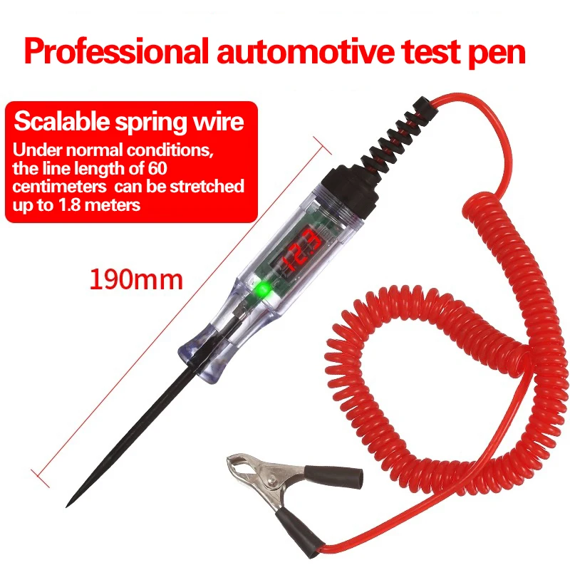 1pc Digital Display Car Truck Voltage Circuit Tester, 3-120V DC Long Probe Pen, Professional Automotive Diagnostic Tools