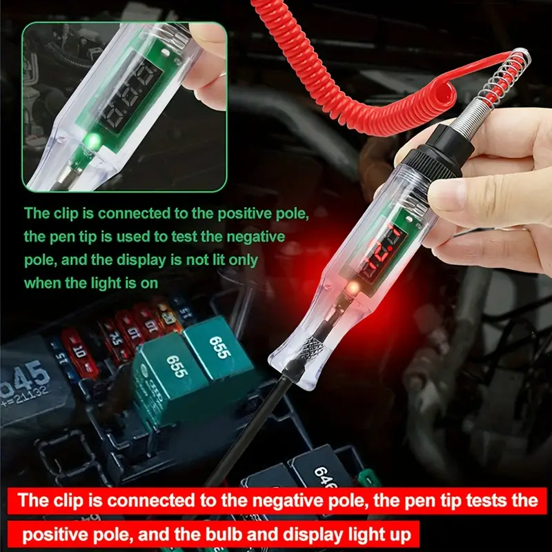 1pc Digital Display Car Truck Voltage Circuit Tester, 3-120V DC Long Probe Pen, Professional Automotive Diagnostic Tools