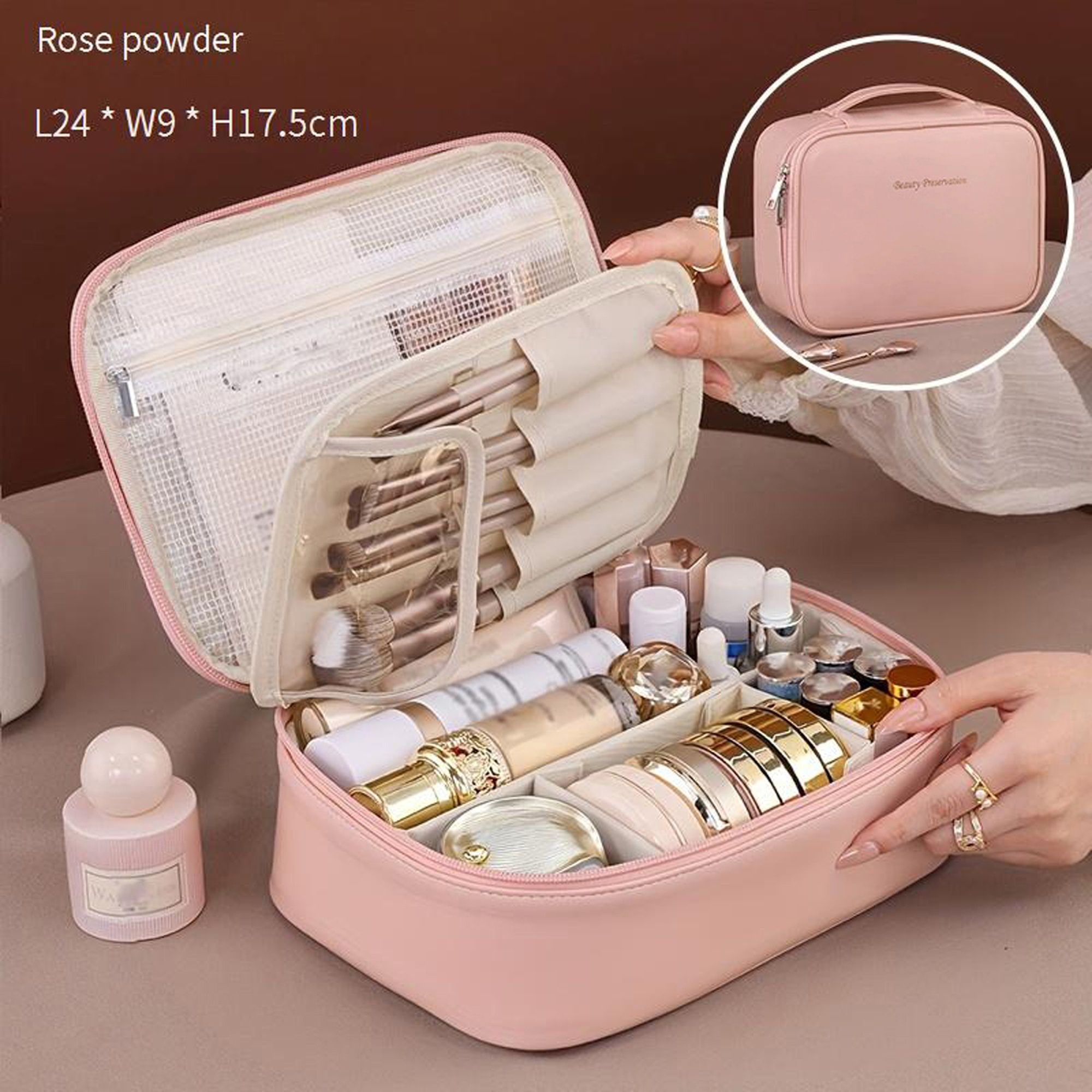 Pastel pink Beauty Case with Zipper Closure, Spacious Interior for Cosmetics, Brushes, Travel - Elegant Makeup Storage Pouch Gift for Girls & Women, Makeup Bag, Brush Holder, Chic Design
