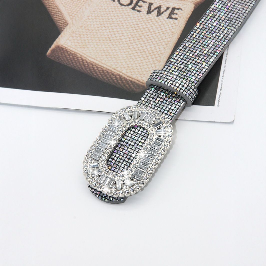 1pc Women's Sparkling Rhinestone PU Leather Belt with Metallic Buckle - Elegant Casual Chic Accessory for Parties, Sports & Casual Attire