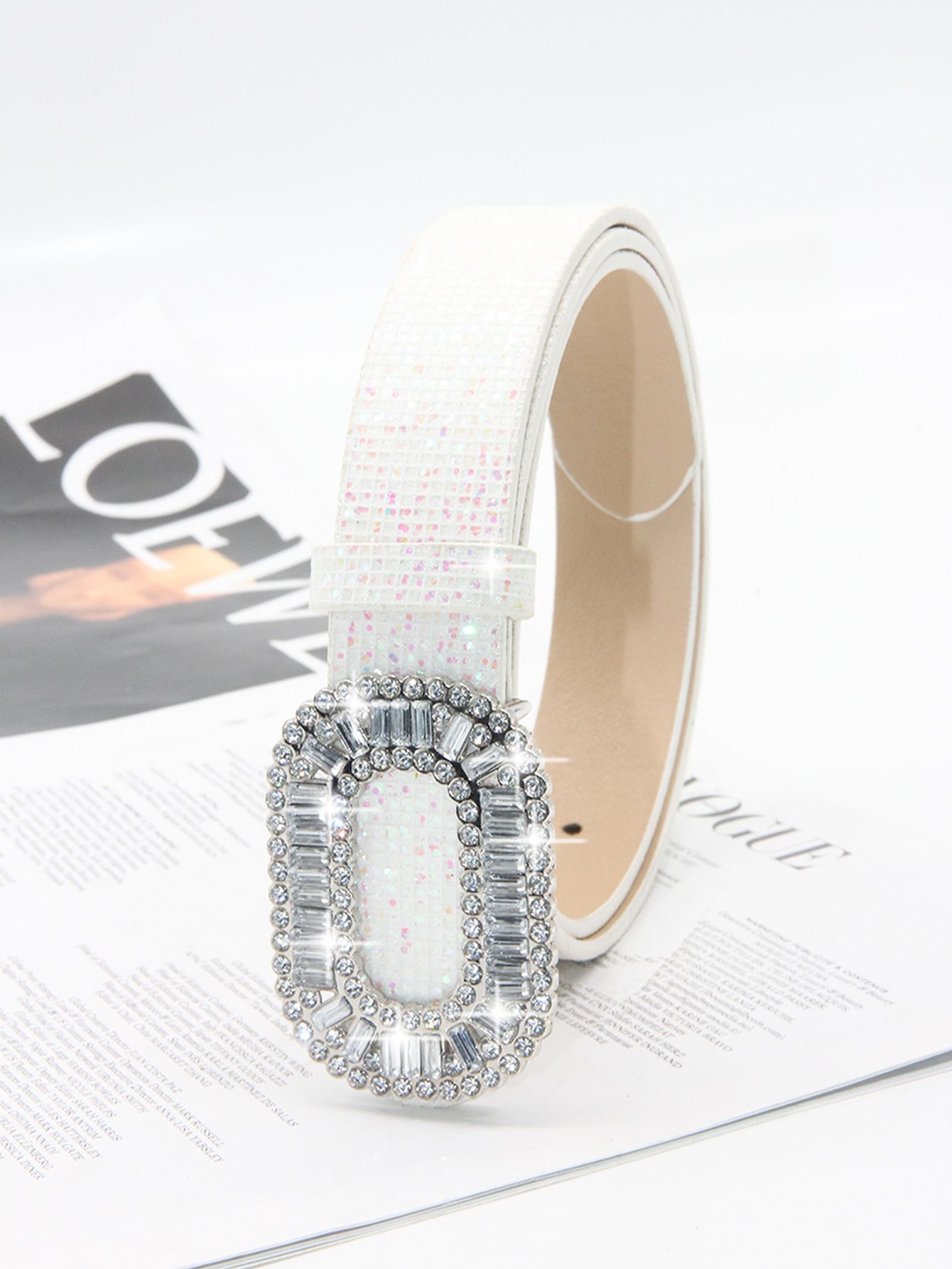 1pc Women's Sparkling Rhinestone PU Leather Belt with Metallic Buckle - Elegant Casual Chic Accessory for Parties, Sports & Casual Attire