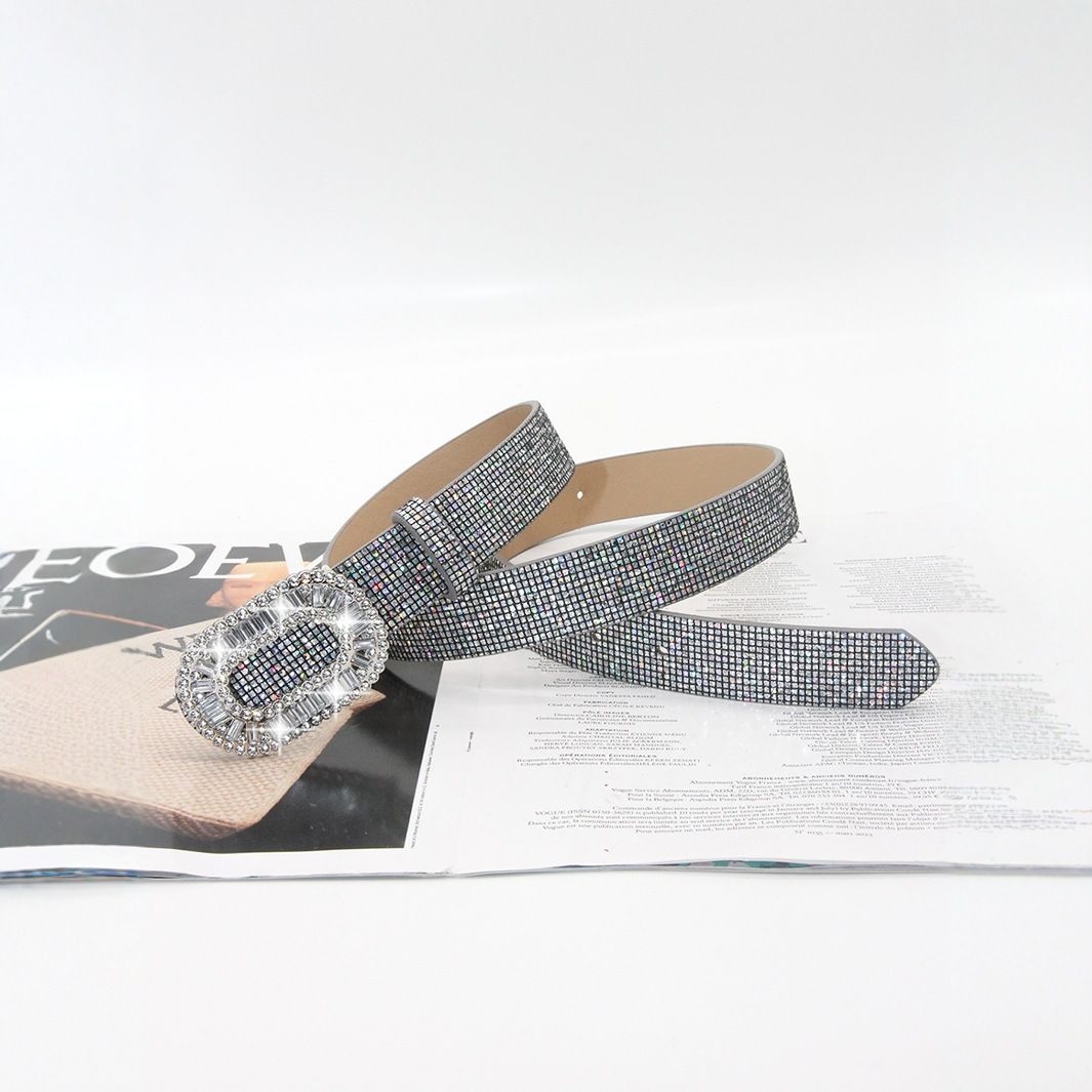 1pc Women's Sparkling Rhinestone PU Leather Belt with Metallic Buckle - Elegant Casual Chic Accessory for Parties, Sports & Casual Attire