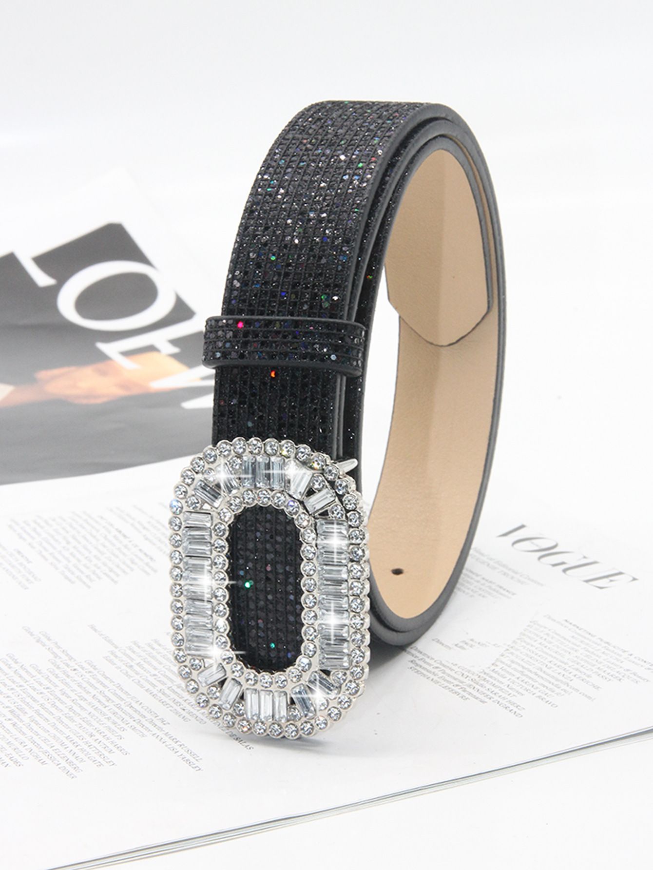 1pc Women's Sparkling Rhinestone PU Leather Belt with Metallic Buckle - Elegant Casual Chic Accessory for Parties, Sports & Casual Attire