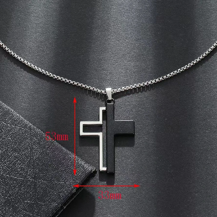 New Black And White Glossy Cross Pendant Trendy Man Personality Versatile Niche Men'S Necklace Long Sweater Chain Accessories