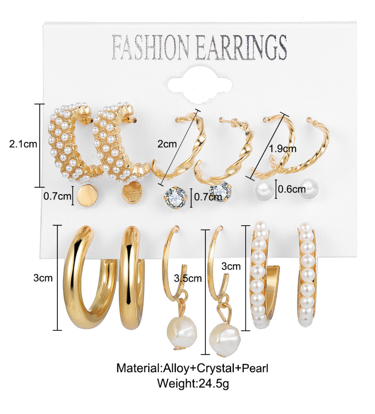9Pairs/Set Women Earrings Rhinestone Pearl Exaggerated Gold Creative Personality Relief Earrings Women's Fashion Accessories Jewelry Gold as picture