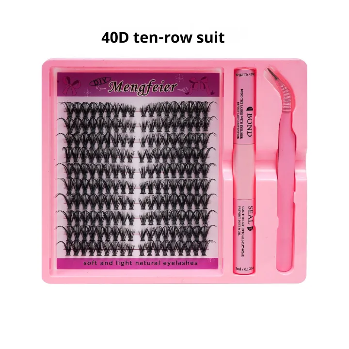 Lash Clusters Kit 180Pcs Fluffy Cat-Eye Look Individual Eyelash Extensions, Volume Effect, C/D Curl False Eyelashes Kit with Glue |Tweezers | Removers| Eyelash & Eyebrow Brush