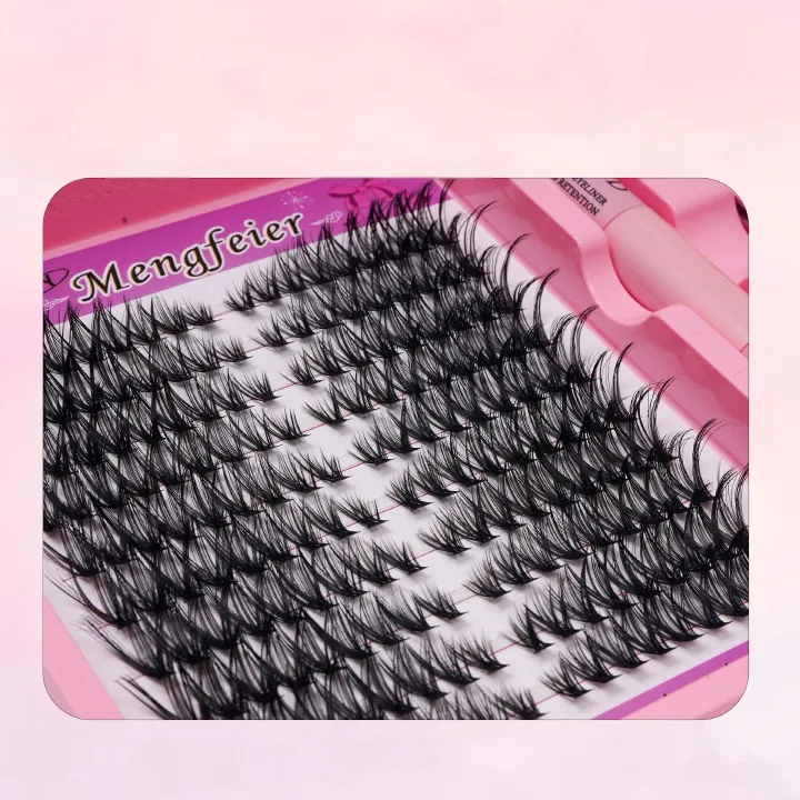 Lash Clusters Kit 180Pcs Fluffy Cat-Eye Look Individual Eyelash Extensions, Volume Effect, C/D Curl False Eyelashes Kit with Glue |Tweezers | Removers| Eyelash & Eyebrow Brush