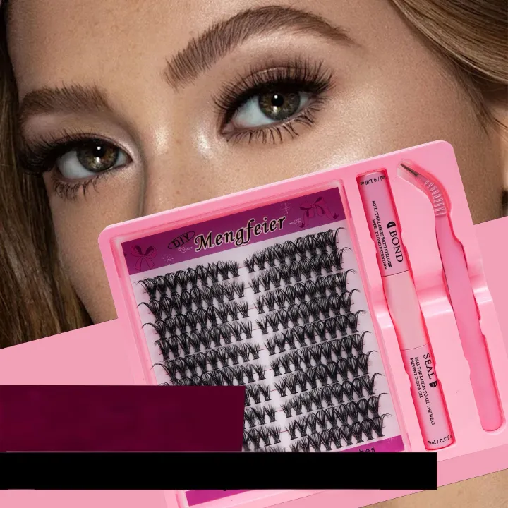 Lash Clusters Kit 180Pcs Fluffy Cat-Eye Look Individual Eyelash Extensions, Volume Effect, C/D Curl False Eyelashes Kit with Glue |Tweezers | Removers| Eyelash & Eyebrow Brush