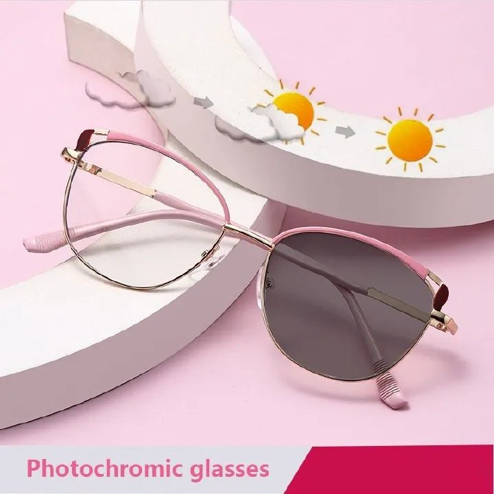 1PC New Metal Cat Eye Anti Blue Light Glasses Blocking Photochromic Photogray Lunett Shades Eyewear Spectacles Female Eyeglasses
