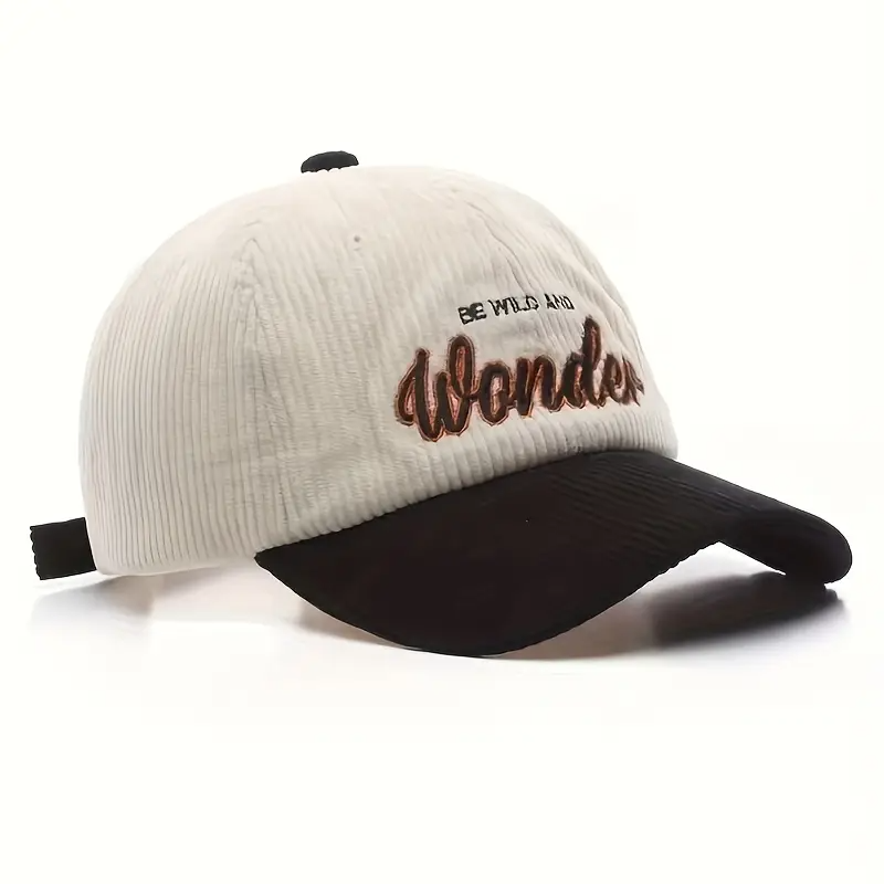 Elegant Dual-Tone Corduroy Baseball Cap with Embroidered Lettering - Soft, Adjustable & Breathable Dad Hat for Men Women