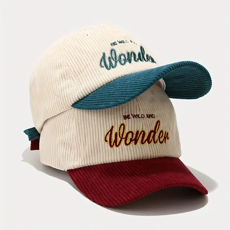 Elegant Dual-Tone Corduroy Baseball Cap with Embroidered Lettering - Soft, Adjustable & Breathable Dad Hat for Men Women