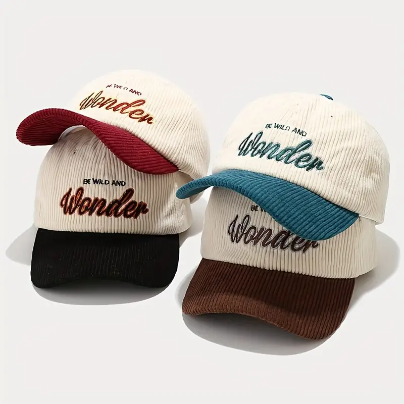 Elegant Dual-Tone Corduroy Baseball Cap with Embroidered Lettering - Soft, Adjustable & Breathable Dad Hat for Men Women