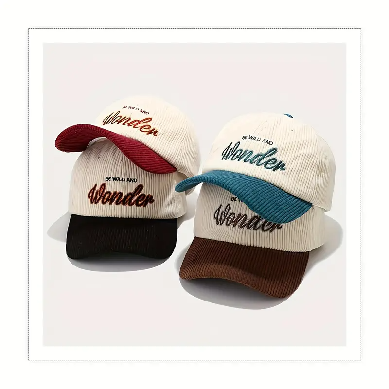 Elegant Dual-Tone Corduroy Baseball Cap with Embroidered Lettering - Soft, Adjustable & Breathable Dad Hat for Men Women