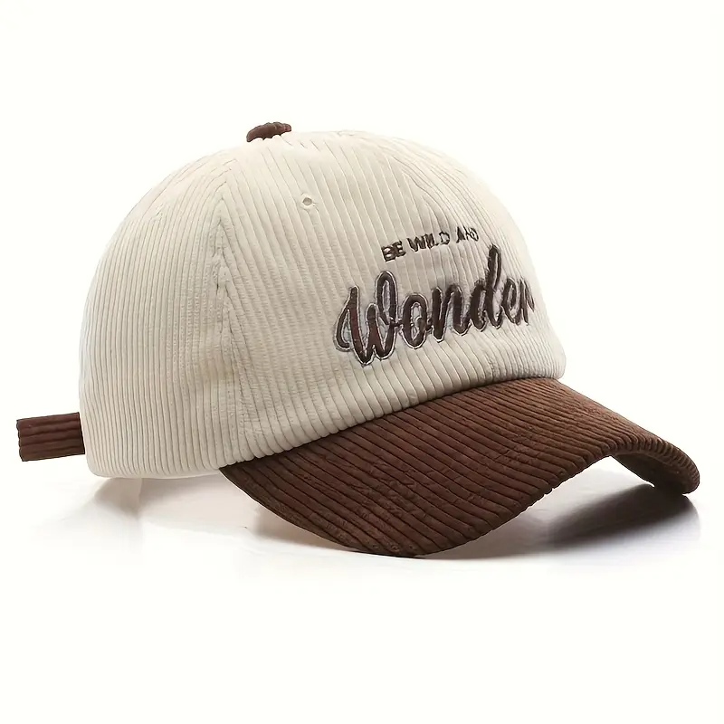 Elegant Dual-Tone Corduroy Baseball Cap with Embroidered Lettering - Soft, Adjustable & Breathable Dad Hat for Men Women