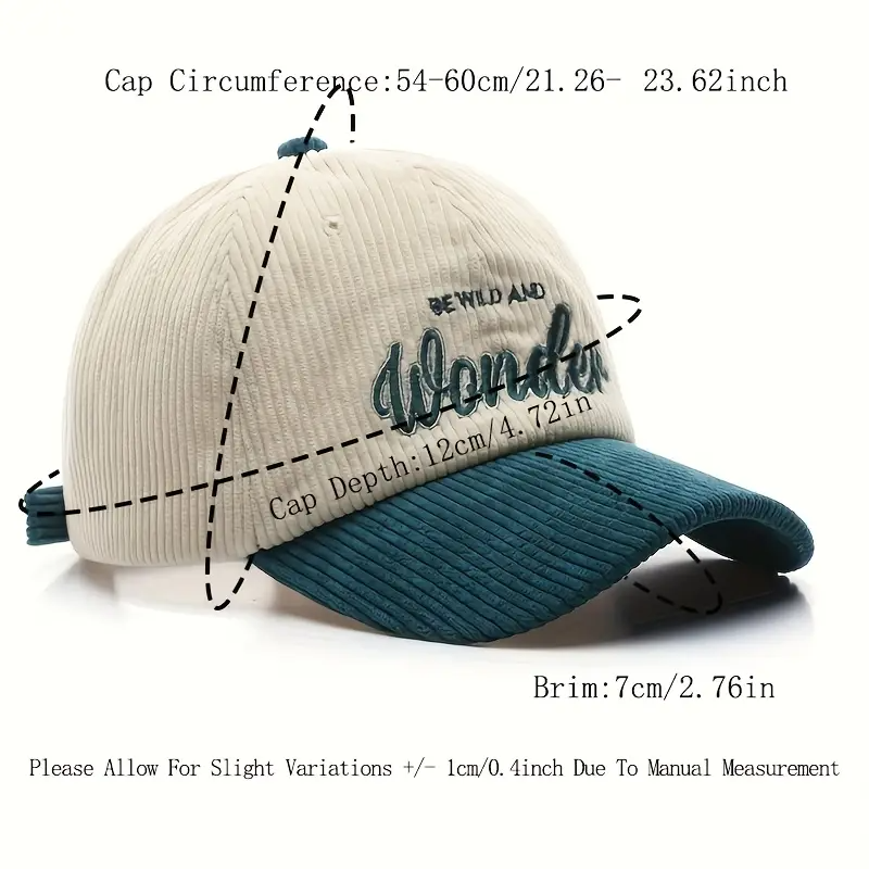 Elegant Dual-Tone Corduroy Baseball Cap with Embroidered Lettering - Soft, Adjustable & Breathable Dad Hat for Men Women
