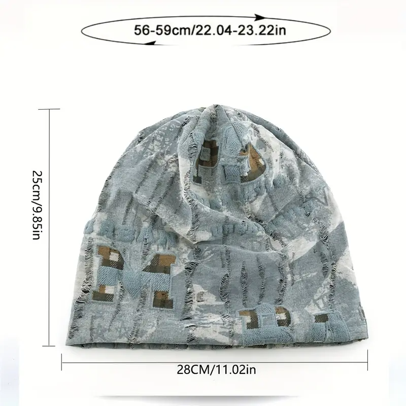 Vintage Printed Slouchy Beanie for Women Men Autumn. Elastic Hat with Lightweight Warm No-Brim Design Breathable Windproof Design Beanie Hat Playful Design, Texture Thin Beanie for Men and Women