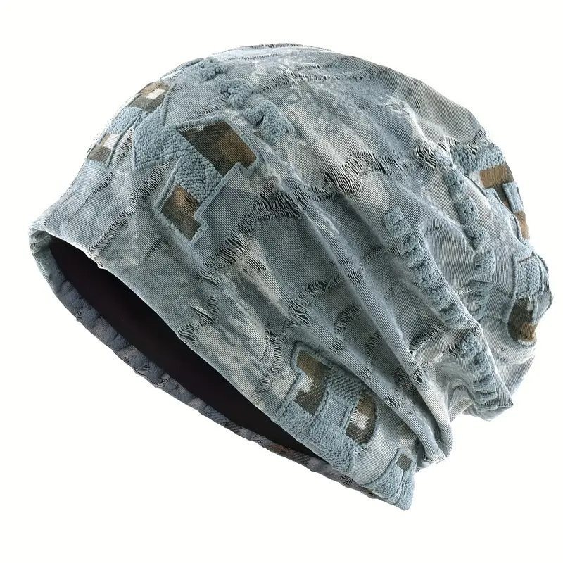 Vintage Printed Slouchy Beanie for Women Men Autumn. Elastic Hat with Lightweight Warm No-Brim Design Breathable Windproof Design Beanie Hat Playful Design, Texture Thin Beanie for Men and Women