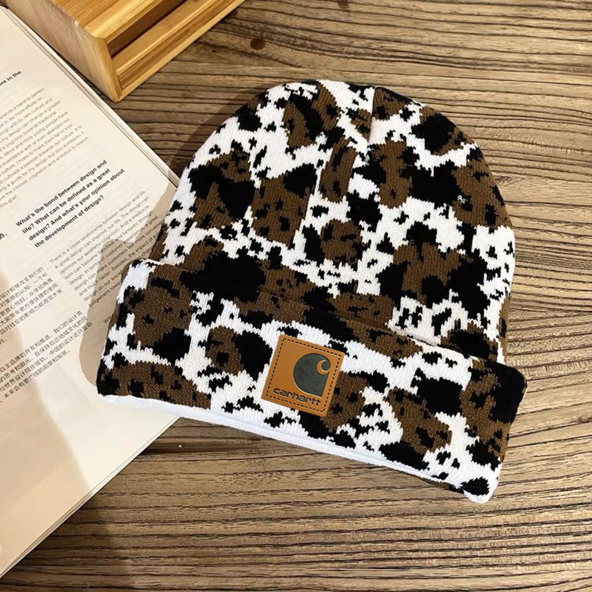 Acrylic Knit Animal Print Beanies for Couples - Winter Ear Warmer Hats with Random Pattern Placement, Animal Theme, Toggle Closure - Hand Washable Unisex Knit Caps for New Year