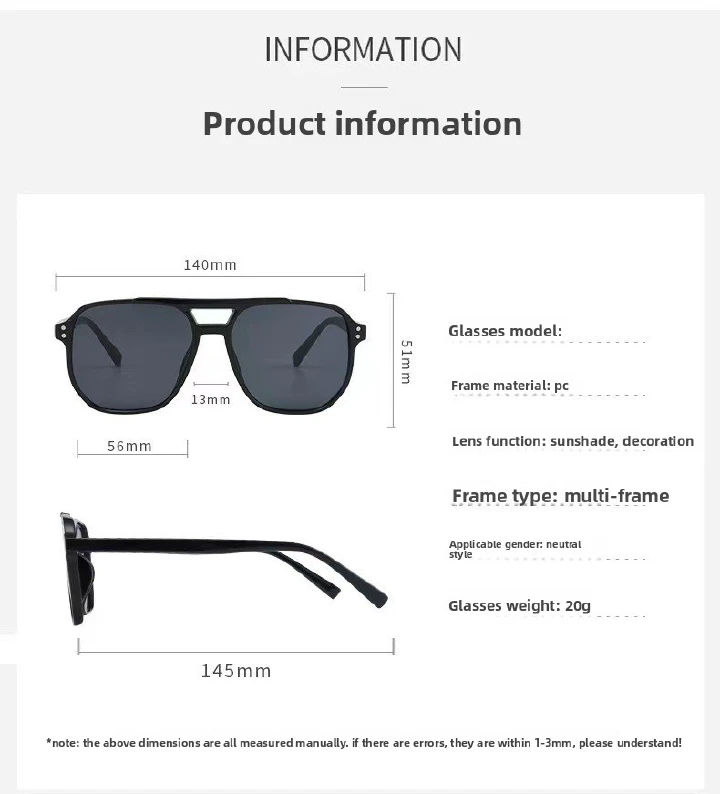Retro Double Beam Sunglasses Fashionable Simple Large Frame Sunglasses Ins Personalized Marine Glasses
