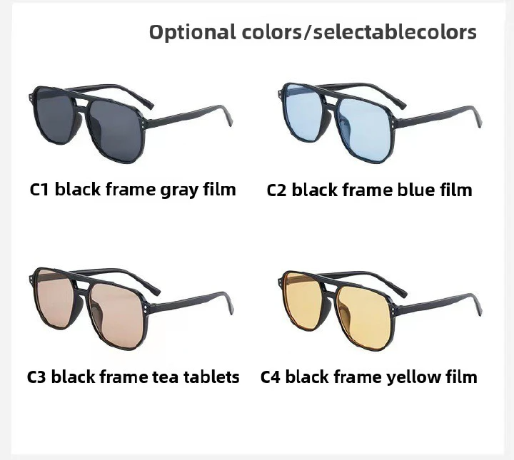 Retro Double Beam Sunglasses Fashionable Simple Large Frame Sunglasses Ins Personalized Marine Glasses