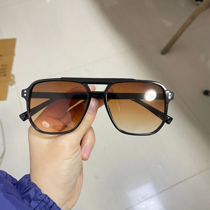 Retro Double Beam Sunglasses Fashionable Simple Large Frame Sunglasses Ins Personalized Marine Glasses