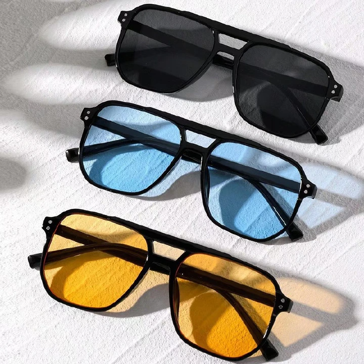 Retro Double Beam Sunglasses Fashionable Simple Large Frame Sunglasses Ins Personalized Marine Glasses