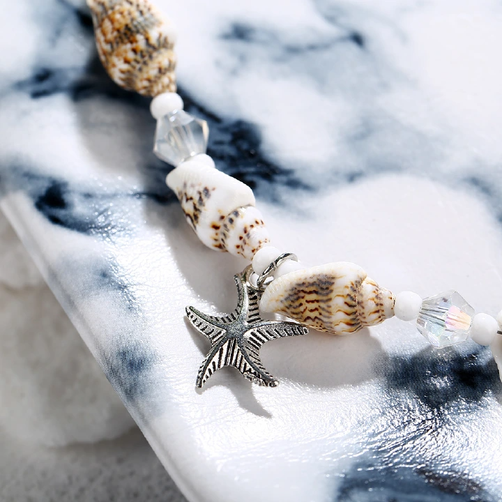 European And American New Conch Rice Bead Yoga Anklet Bracelet, Beach Starfish Pendant, Shell Crystal Bead Foot Decoration