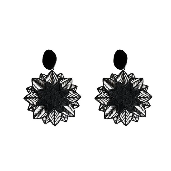 Big Black Flower Hanging Earrings For Women Exaggerated Rock Personality Party Jewelry Valentine's Day Girl Gift