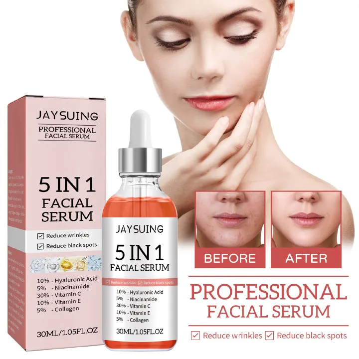 1pc, 5 In 1 Facial Serum, Moisturizing Smoothing Wrinkle Vitamin C Hyaluronic Acid Face Serum, Shrink Pores Serum, Skin Care