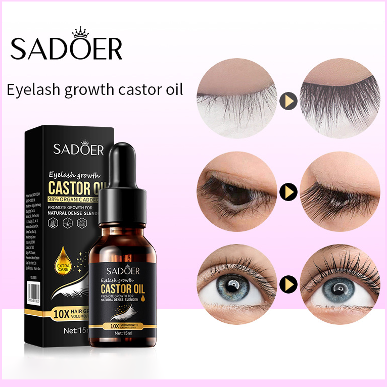 SADOER Natural Thick Fiber Long Curl Natural Castor Oil Ingredient Eyelash Growth Nutrient Solution