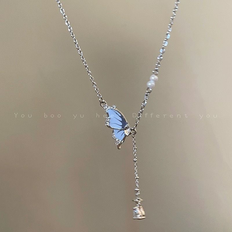 New Summer Zircon Pearl Necklace Fashion Butterfly Tassel Chokers Necklace for Women Girls  Fashion Necklaces