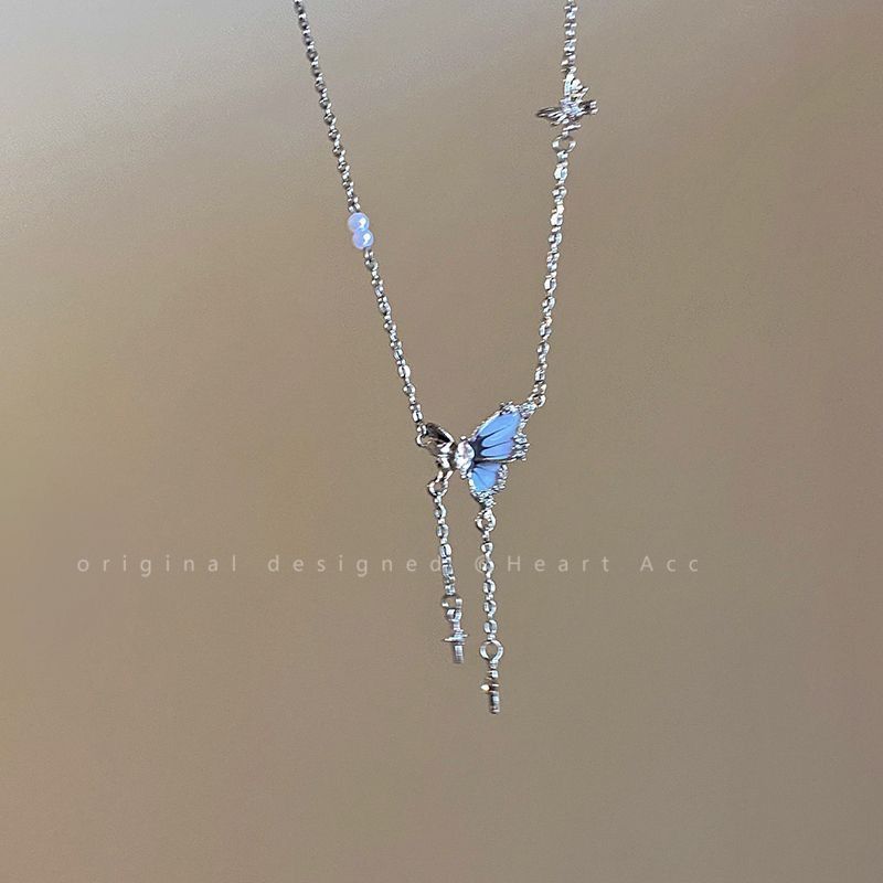 New Summer Zircon Pearl Necklace Fashion Butterfly Tassel Chokers Necklace for Women Girls  Fashion Necklaces