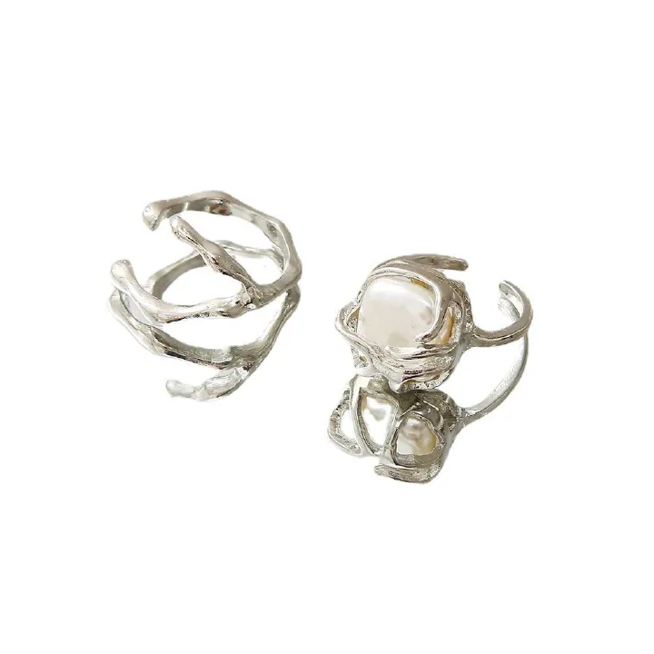Two-piece ring Open Ring Personalized Rings Moon and Pearl Ring Personality and fashion Unique design Women's Rings Can be worn on any finger