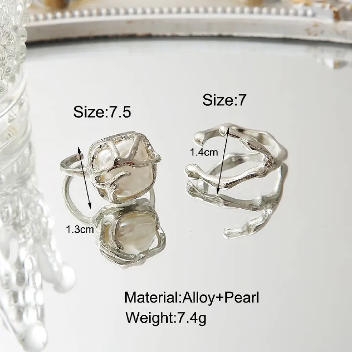 Two-piece ring Open Ring Personalized Rings Moon and Pearl Ring Personality and fashion Unique design Women's Rings Can be worn on any finger