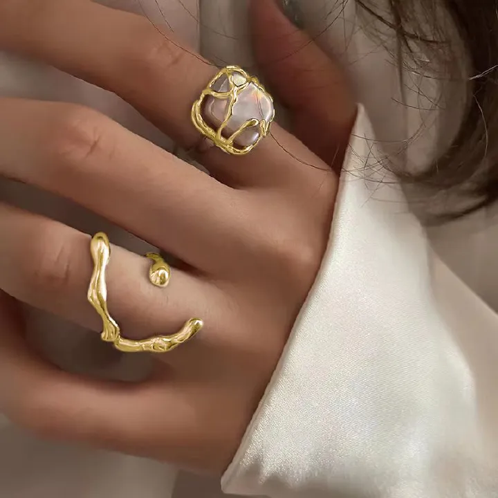 Two-piece ring Open Ring Personalized Rings Moon and Pearl Ring Personality and fashion Unique design Women's Rings Can be worn on any finger