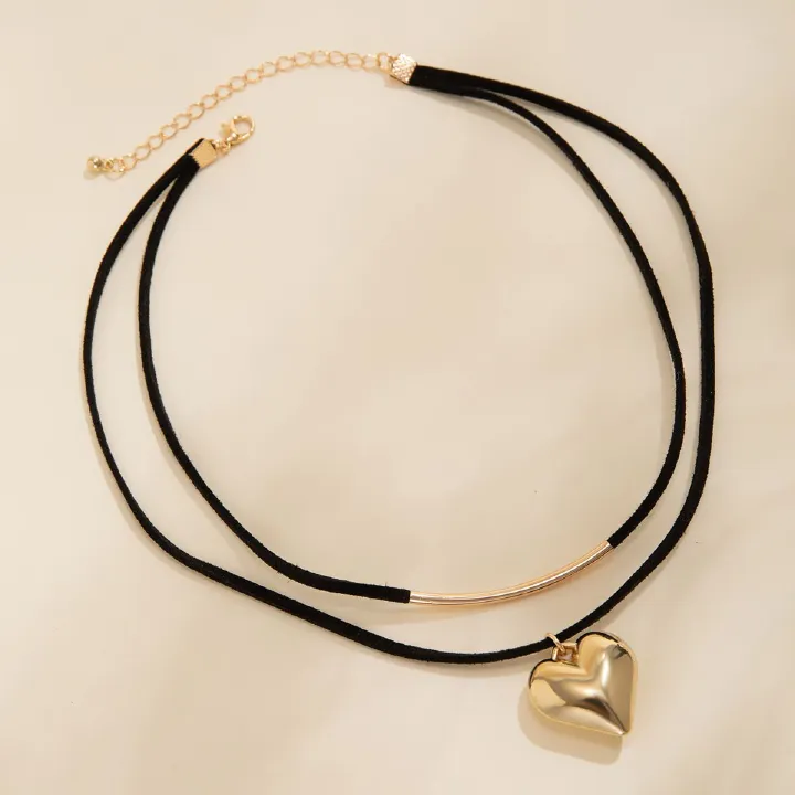 Black rope velvet geometric small heart necklace simple elbow Hertny Clay ornament
