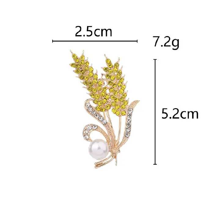 Trendy Crystal Ear of Wheat Brooches for Women Luxury Rhinestones Camellia Flower Pins Shirt Dress Accessories Casual Jewelry