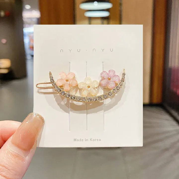 4pcs Imitation Diamond Pearl Fork for Girl, Bright Flower Side Pins, Heart Hair Clips, Cute Accessories
