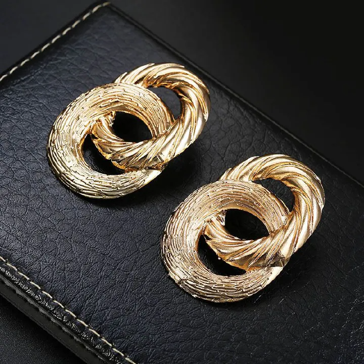 Vintage Fashion Gold Big Pendant Earrings for Women Geometry Crossed Metal Loops Drop Earrings Statement Women Jewelry