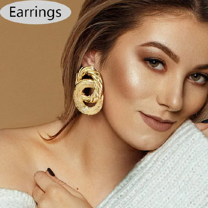 Vintage Fashion Gold Big Pendant Earrings for Women Geometry Crossed Metal Loops Drop Earrings Statement Women Jewelry