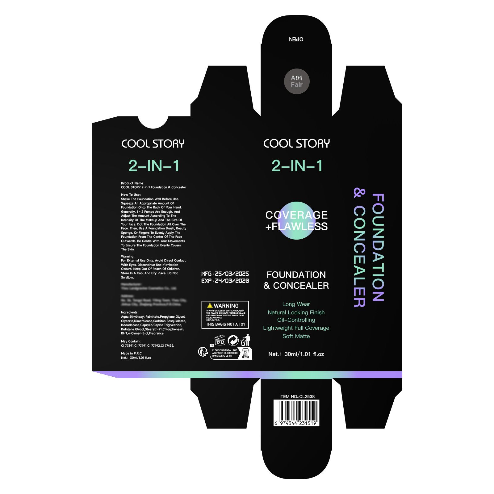 Waterproof Full Coverage Concealer With Primer Sponge Set, Smooth Matte Flawless Creamy Liquid Foundation Corrector Makeup Kit for Face Eye Dark Circles Spot Acne Scar Cover (Dark Natural)