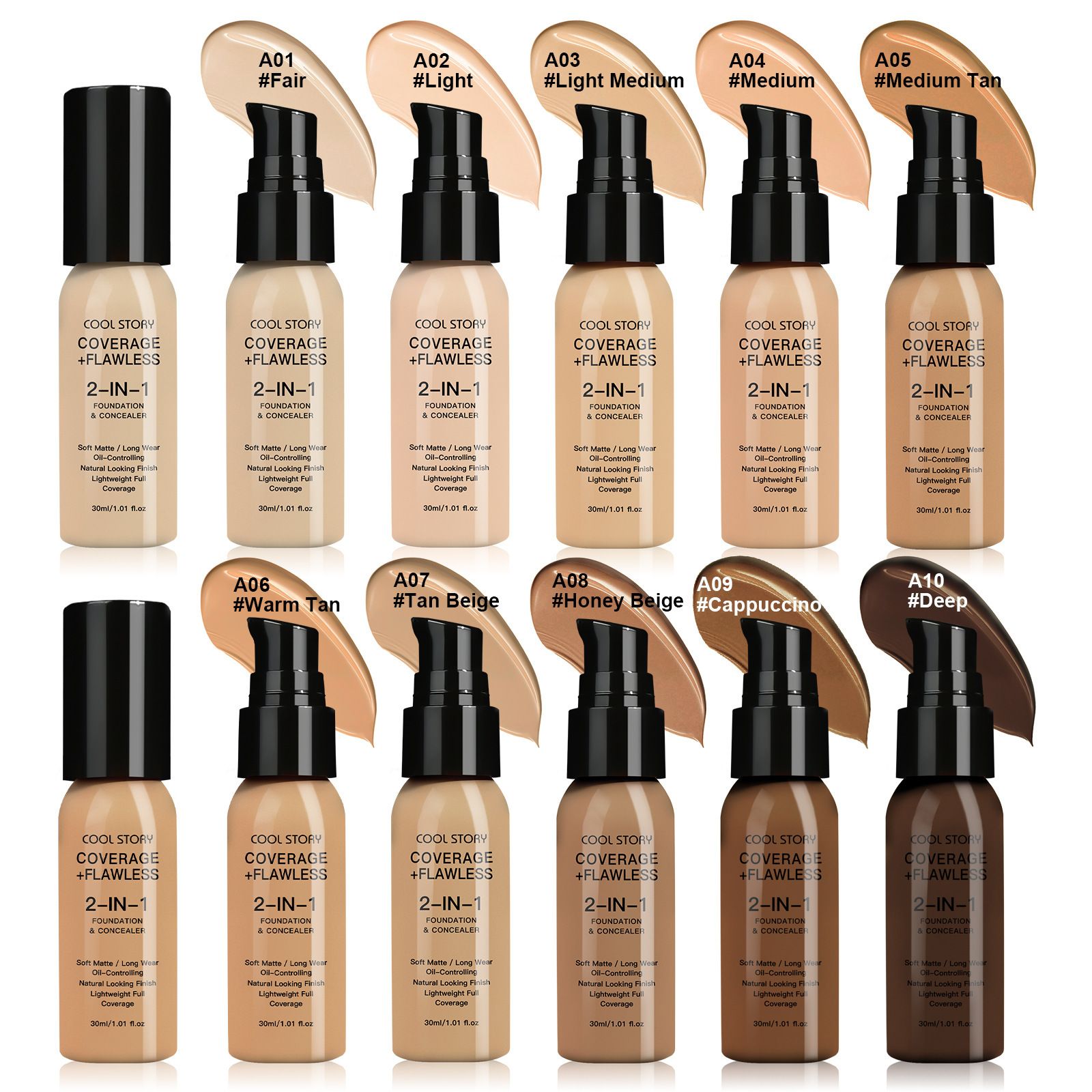 Waterproof Full Coverage Concealer With Primer Sponge Set, Smooth Matte Flawless Creamy Liquid Foundation Corrector Makeup Kit for Face Eye Dark Circles Spot Acne Scar Cover (Dark Natural)