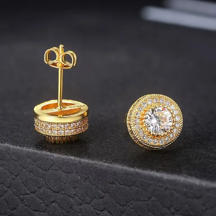 Hip-hop stud man men earrings full of diamond micro gold plated men's earrings Amazon hipster accessories