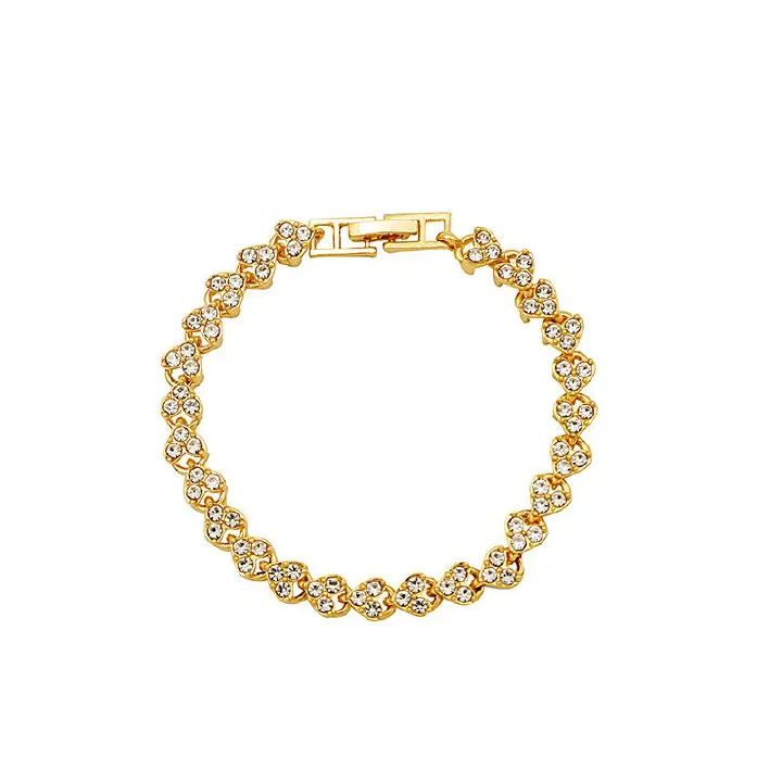 Luxury Roman Crystal Bracelet for Women New Fashion Heart Chain Charm Rhinestone Bangle Wedding Bridal Jewelry Accessories Gifts