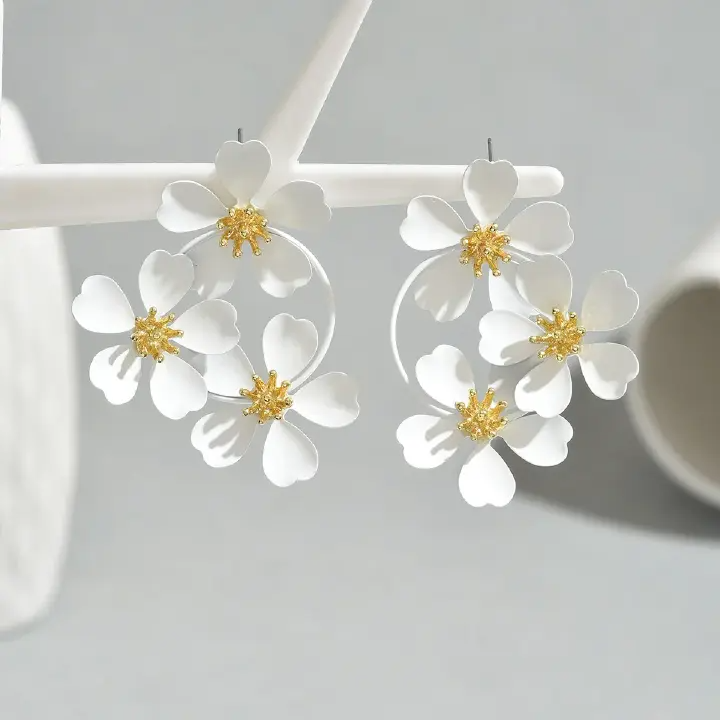 1Pair Bohemian Dangle Earrings Female Romantic Three Camellia Flower Korean Earrings for Women Luxury Designer Fashion Jewelry