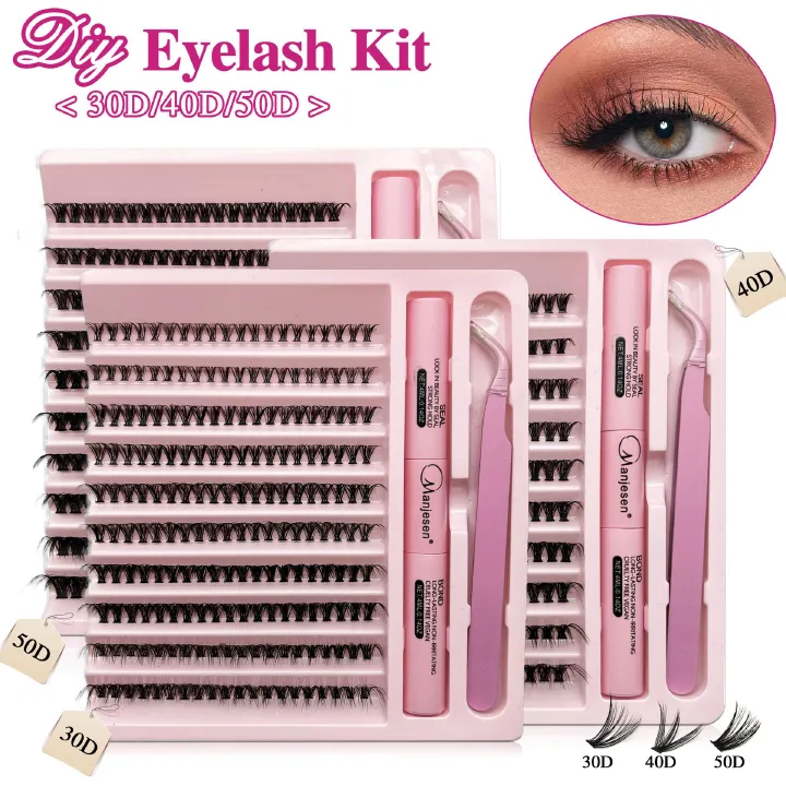 Lash Extension Kit DIY Colored Lash Clusters Kit Cluster Lashes Eyelash Extension Kit Individual Lashes with Lash Bond and Seal,Lash Tweezers Natural Look