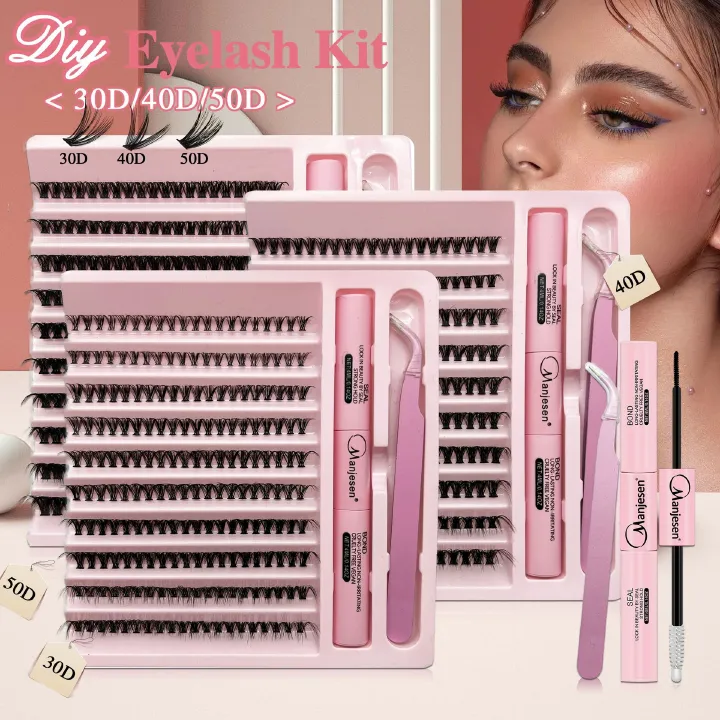 Lash Extension Kit DIY Colored Lash Clusters Kit Cluster Lashes Eyelash Extension Kit Individual Lashes with Lash Bond and Seal,Lash Tweezers Natural Look