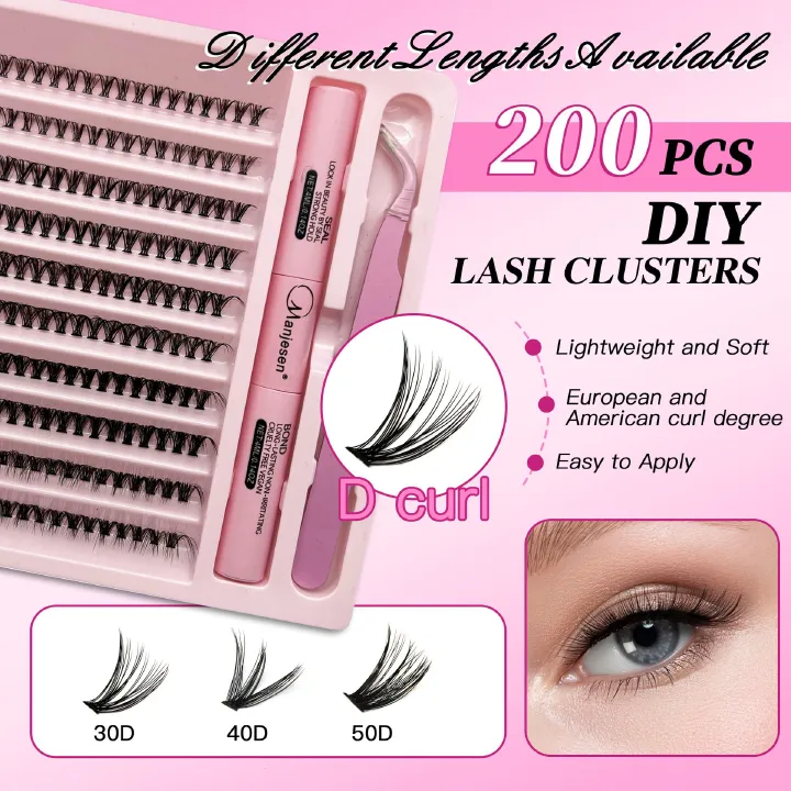 Lash Extension Kit DIY Colored Lash Clusters Kit Cluster Lashes Eyelash Extension Kit Individual Lashes with Lash Bond and Seal,Lash Tweezers Natural Look