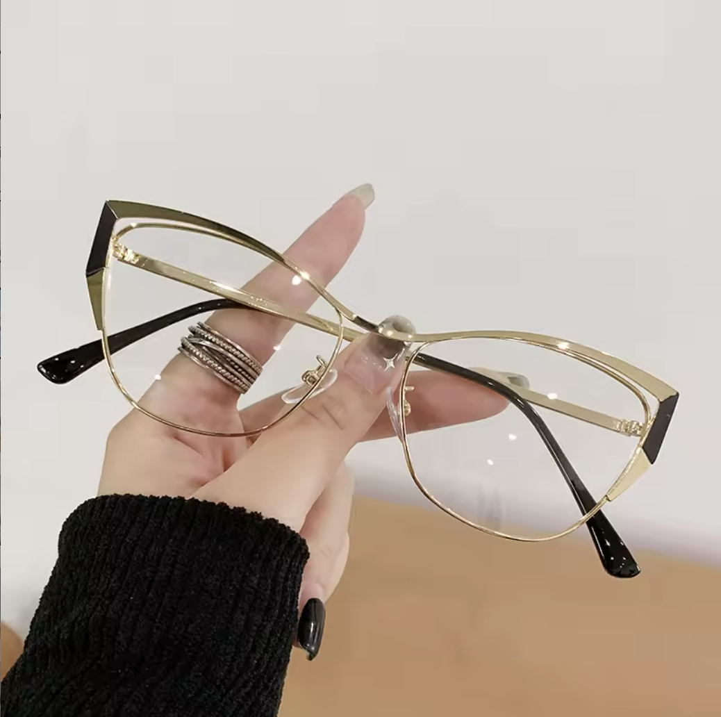 New Fashion Metal Color Changing Optical Photochromic Cat Eye Anti Blue Light Glasses Frame for Women 1PC