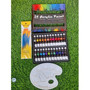 24-Piece Acrylic Paint Set with Brushes – Vibrant Colors for Artists & Beginners